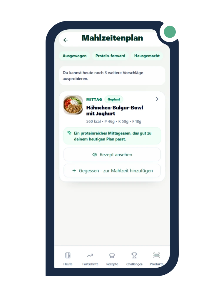 Calio meal suggestions screen