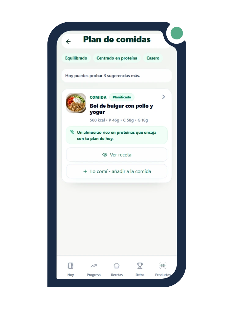 Calio meal suggestions screen