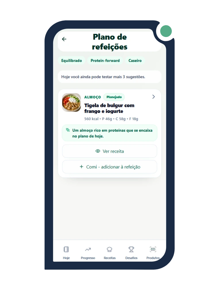 Calio meal suggestions screen