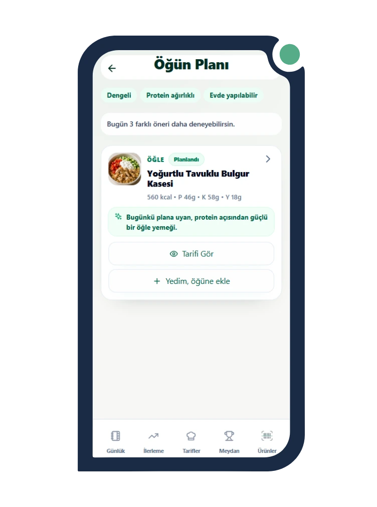 Calio meal suggestions screen