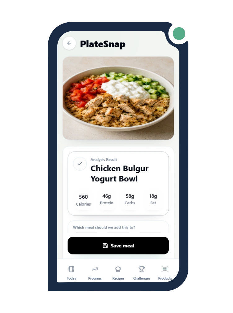 Calio Photo Meal Scan camera screen