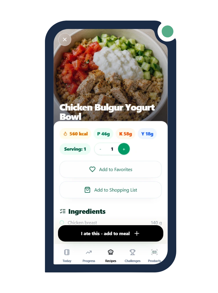 Calio recipe detail screen