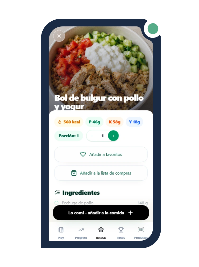 Calio recipe detail screen