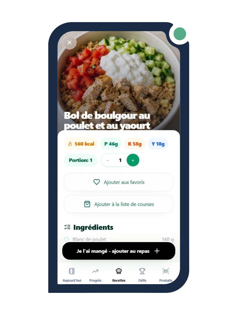 Calio recipe detail screen